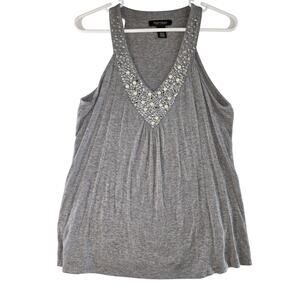 White House Rhinestone Bedazzled Gray Tank Top Blouse Size S